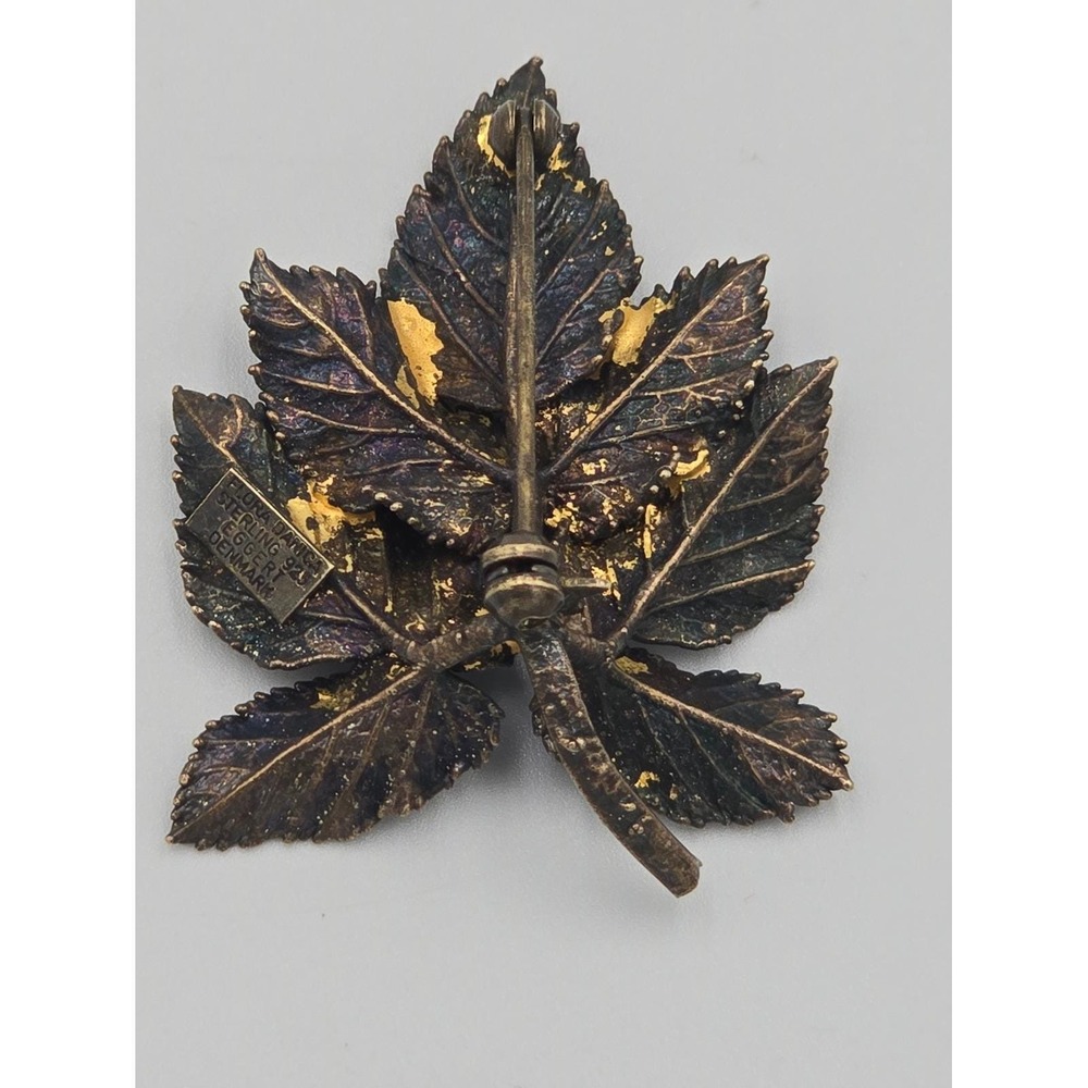 Vtg Autumn Leaf Brooch Lot Gold Tone Rhinestone Maple & Antiqued Bronze Cluster - Picture 4 of 8